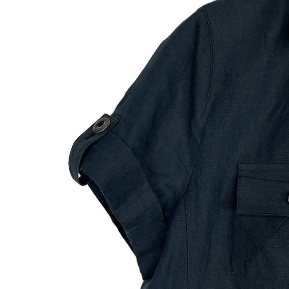 ARMANI COLLEZIONI LINEN BUTTON DOWN BELTED SAFARI STYLE BLACK SHIRT DRESS - Picture 11 of 15